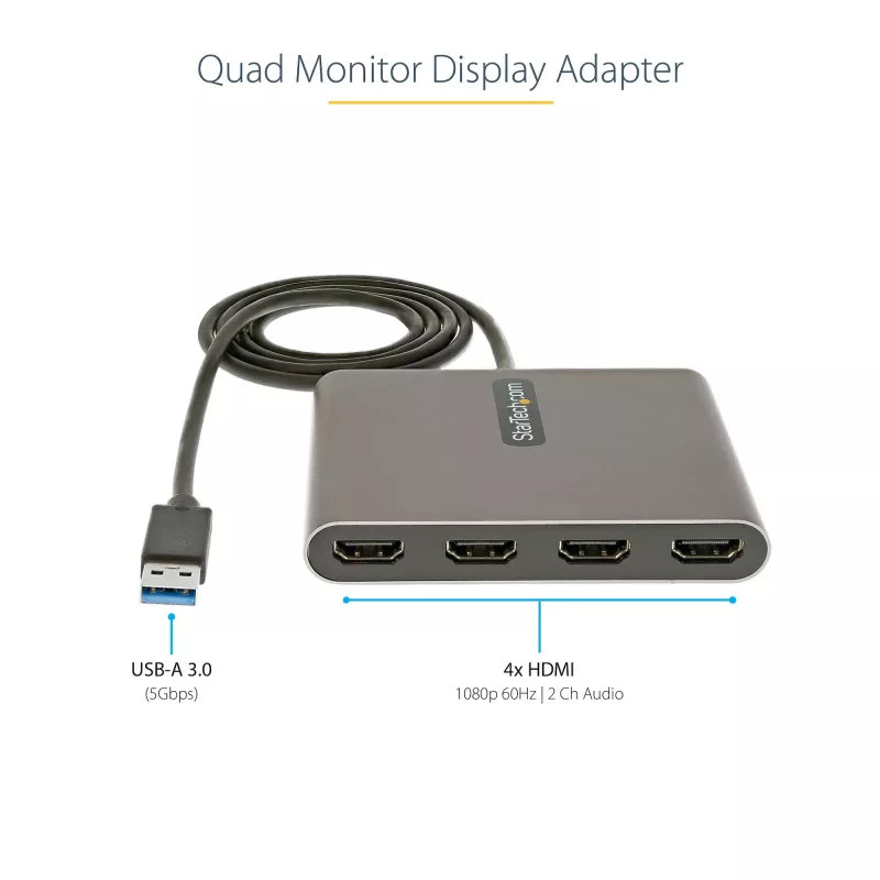 StarTech.com USB 3.0 – neljä HDMI -adapteri, USB–4x HDMI-näyttömuunnin Windowsille (ei tue macOS/ChromeOS/Linux) – TAA