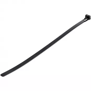 StarTech.com 10 tuuman (25cm) uudelleenkäytettävät kaapelisidokset – 1/4 tuuman (7mm) leveä, 2-1/2 tuuman (65mm) nippuhalkaisija, 50lb (22kg) vetolujuus, avattavat nailonsidokset, sisä-/ulkokäyttöön, 94V-2/UL listattu, 100 kpl:n pakkaus – musta