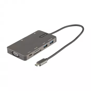 StarTech.com USB-C-moniporttiadapteri – HDMI 4K 30Hz tai VGA Travel Dock – 5Gbps USB 3.0 -keskitin (USB-A-/USB-C-liitännät) – 100W Power Delivery – SD/Micro SD – GbE – 30cm kaapeli – USB-C-minitelakka