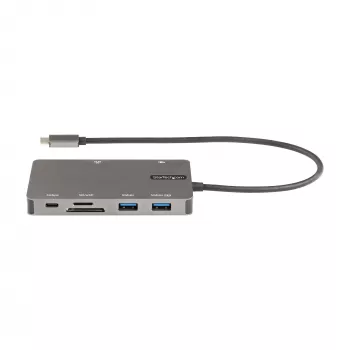 StarTech.com USB-C-moniporttiadapteri – HDMI 4K 30Hz tai VGA Travel Dock – 5Gbps USB 3.0 -keskitin (USB-A-/USB-C-liitännät) – 100W Power Delivery – SD/Micro SD – GbE – 30cm kaapeli – USB-C-minitelakka