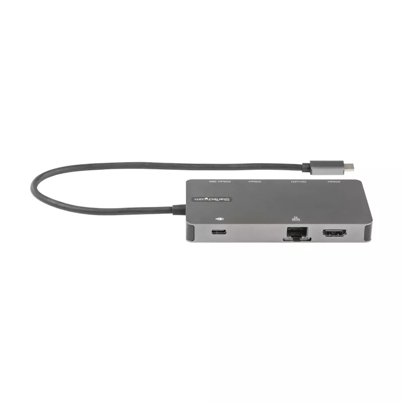 StarTech.com USB-C-moniporttiadapteri – HDMI 4K 30Hz tai VGA Travel Dock – 5Gbps USB 3.0 -keskitin (USB-A-/USB-C-liitännät) – 100W Power Delivery – SD/Micro SD – GbE – 30cm kaapeli – USB-C-minitelakka