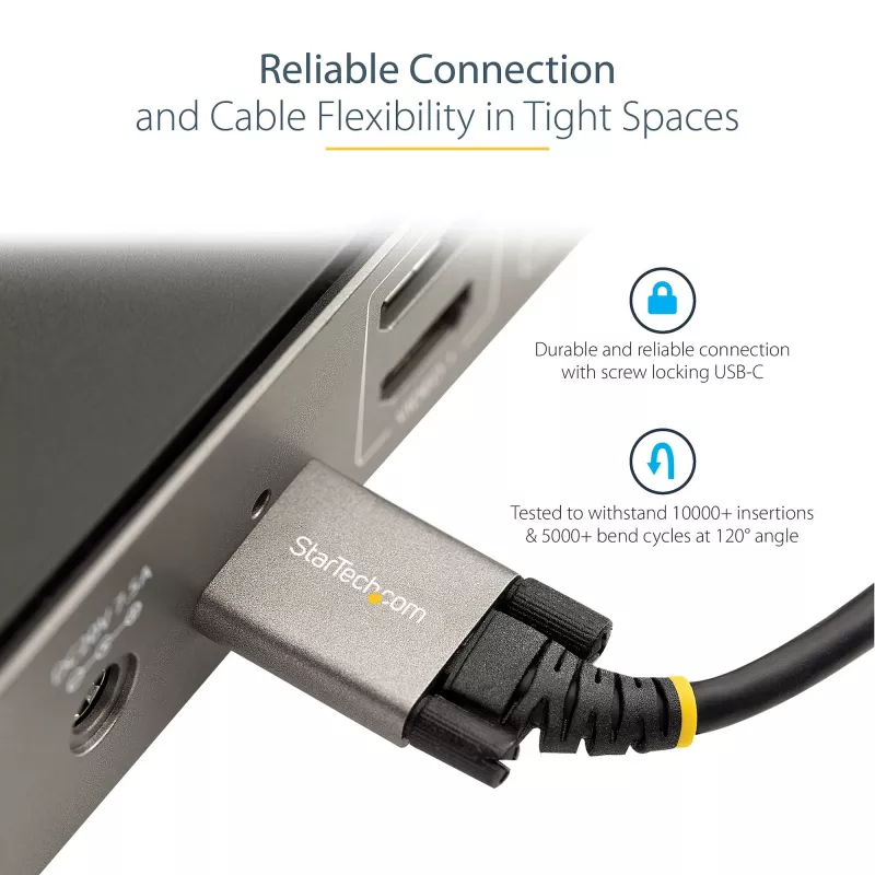 StarTech.com 50cm (20″) sivuruuvattava USB-C-kaapeli 10Gbps – USB 3.1/3.2 Gen 2 Type-C -kaapeli – 100W (5A) Power Delivery -lataus, DP Alt Mode – kaksoisruuvilukitus – USB-C-kaapeli lataus/synkronointi