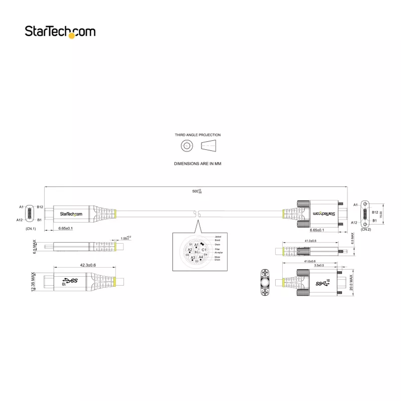 StarTech.com 50cm (20″) sivuruuvattava USB-C-kaapeli 10Gbps – USB 3.1/3.2 Gen 2 Type-C -kaapeli – 100W (5A) Power Delivery -lataus, DP Alt Mode – kaksoisruuvilukitus – USB-C-kaapeli lataus/synkronointi