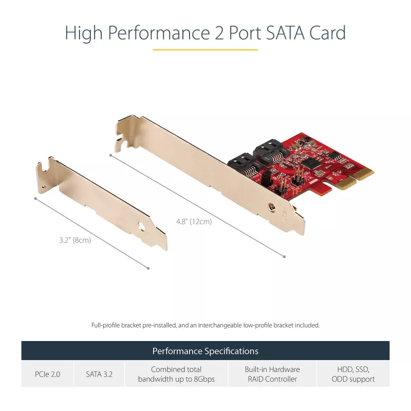 StarTech.com SATA PCIe -kortti - 2-porttinen PCIe SATA -laajennuskortti - 6Gbps - Full/Low Profile - PCI Express - SATA-adapteri/ohjain - ASM1062R SATA RAID - PCIe - SATA-muunnin