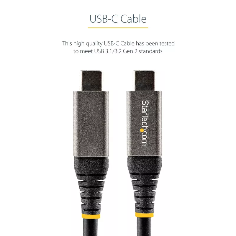 StarTech.com 20 tuuman (50 cm) USB-C-kaapeli 10 Gbit/s – USB 3.1 Type-C -kaapeli – 100 W (5 A) Power Delivery -lataus, DP Alt Mode – USB-C-kaapeli USB-C-kannettavalle/puhelimelle/laitteelle – lataus/synkronointi