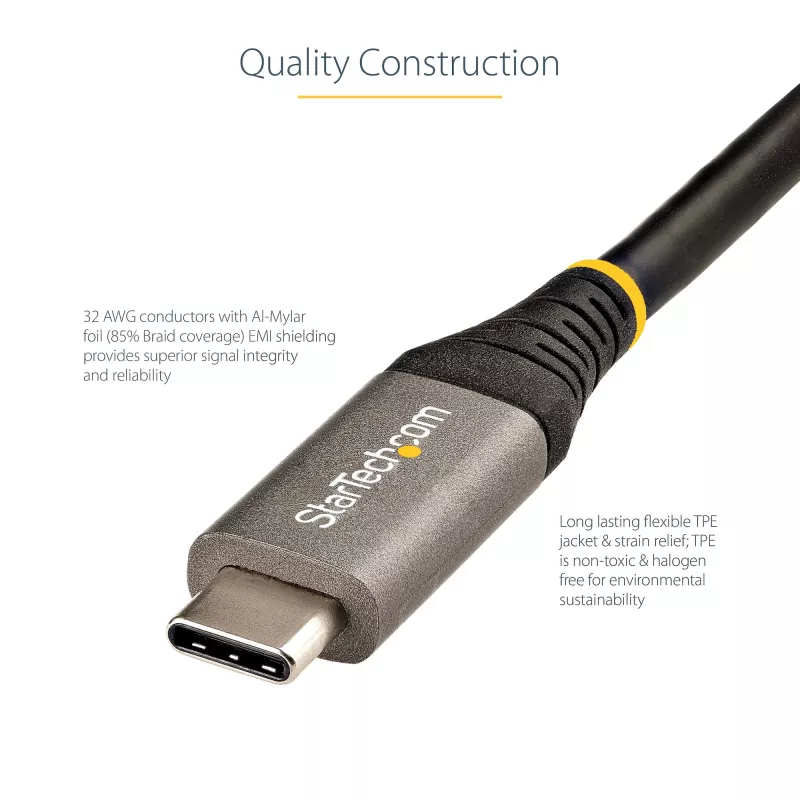 StarTech.com 20 tuuman (50 cm) USB-C-kaapeli 10 Gbit/s – USB 3.1 Type-C -kaapeli – 100 W (5 A) Power Delivery -lataus, DP Alt Mode – USB-C-kaapeli USB-C-kannettavalle/puhelimelle/laitteelle – lataus/synkronointi