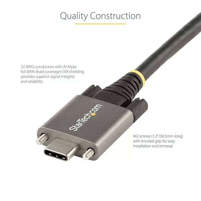 StarTech.com 0,91 m sivuruuvilukittuva USB-C-kaapeli 10 Gbit/s – USB-IF-sertifioitu USB-C-kaapeli – USB 3.1/3.2 Gen 2 Type-C -kaapeli – 100 W (5 A) Power Delivery -lataus, DP Alt Mode – kaksoisruuvilukitus – USB-C-kaapeli lataus/synkronointi