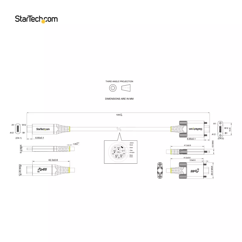 StarTech.com 0,91 m sivuruuvilukittuva USB-C-kaapeli 10 Gbit/s – USB-IF-sertifioitu USB-C-kaapeli – USB 3.1/3.2 Gen 2 Type-C -kaapeli – 100 W (5 A) Power Delivery -lataus, DP Alt Mode – kaksoisruuvilukitus – USB-C-kaapeli lataus/synkronointi