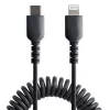 StarTech.com 1m (3ft) USB-C - Lightning -kaapeli, MFi-sertifioitu, spiraalikaapeli iPhone-latauskaapeli, musta, luja TPE-päällyste aramidikuitu, kestävä spiraalikaapeli Lightning