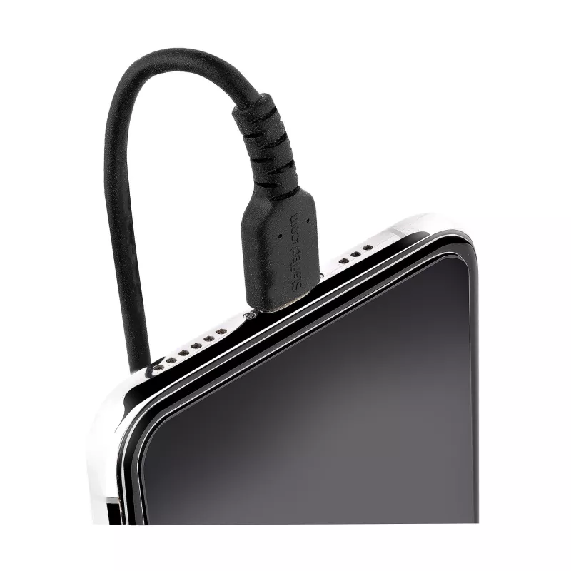StarTech.com 1m (3ft) USB-C - Lightning -kaapeli, MFi-sertifioitu, spiraalikaapeli iPhone-latauskaapeli, musta, luja TPE-päällyste aramidikuitu, kestävä spiraalikaapeli Lightning
