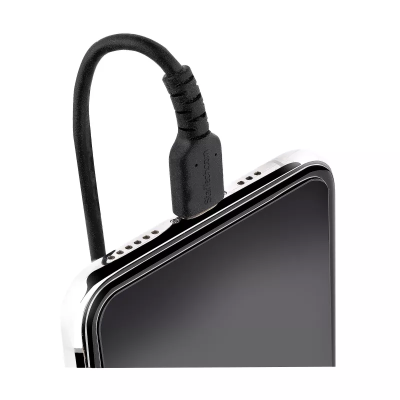 StarTech.com 1m (3ft) USB-C - Lightning -kaapeli, MFi-sertifioitu, spiraalikaapeli iPhone-latauskaapeli, musta, luja TPE-päällyste aramidikuitu, kestävä spiraalikaapeli Lightning