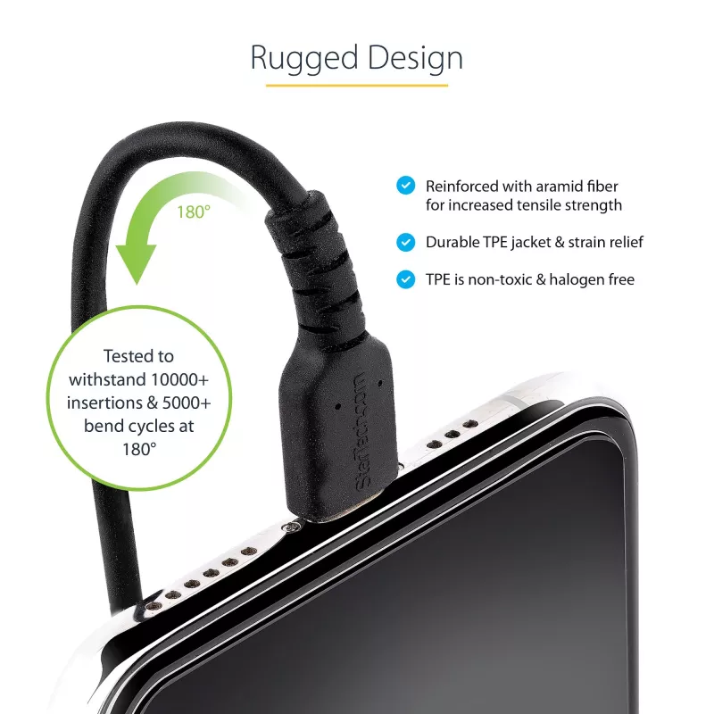 StarTech.com 1m (3ft) USB-C - Lightning -kaapeli, MFi-sertifioitu, spiraalikaapeli iPhone-latauskaapeli, musta, luja TPE-päällyste aramidikuitu, kestävä spiraalikaapeli Lightning