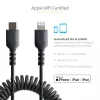 StarTech.com 1m (3ft) USB-C - Lightning -kaapeli, MFi-sertifioitu, spiraalikaapeli iPhone-latauskaapeli, musta, luja TPE-päällyste aramidikuitu, kestävä spiraalikaapeli Lightning