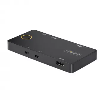 StarTech.com 2-porttinen USB-C-KVM-kytkin, yksi 4K 60Hz HDMI-näyttö, kaksi 100W Power Delivery -läpivientiporttia, väylävirralla toimiva, USB Type-C/USB4/Thunderbolt 3/4 -yhteensopiva – pieni koko