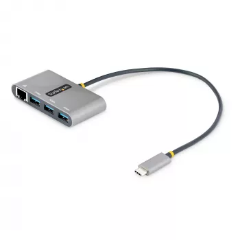 StarTech.com 3-porttinen USB-C-keskitin Ethernetillä - 3x USB-A - gigabit-Ethernet - USB 3.0 5Gbps - väylävirralla toimiva - 1ft/30cm pitkä USB Type-C-isäntäkaapeli - GbE - kannettava USB-C–USB-A-keskitin