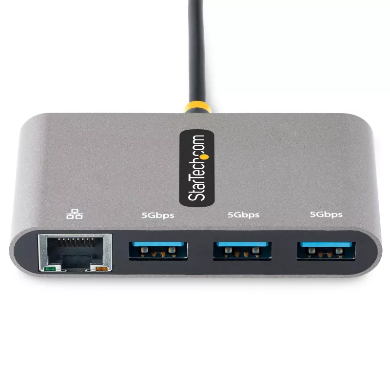 StarTech.com 3-porttinen USB-C-keskitin Ethernetillä - 3x USB-A - gigabit-Ethernet - USB 3.0 5Gbps - väylävirralla toimiva - 1ft/30cm pitkä USB Type-C-isäntäkaapeli - GbE - kannettava USB-C–USB-A-keskitin