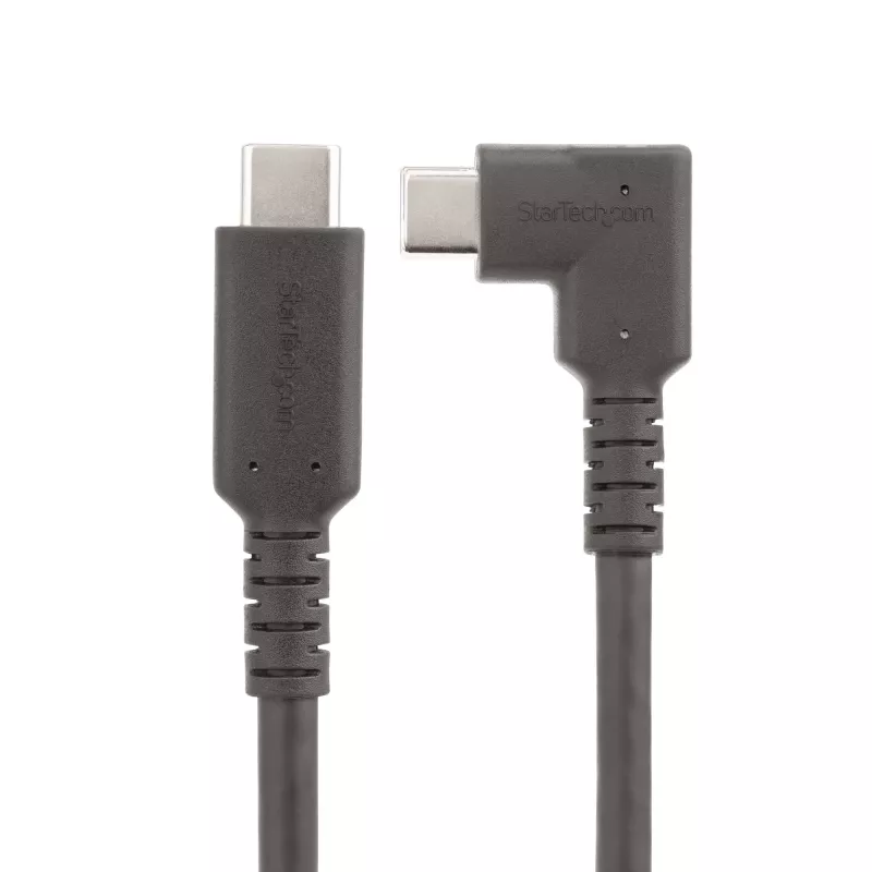 StarTech.com 50 cm kestävä kulmikas USB-C-kaapeli, USB 3.2 Gen 2 (10 Gbit/s), täysin varusteltu USB-C–C-datakaapeli, 4K 60Hz DP Alt -tila, 100 W Power Delivery – 90 asteen USB Type-C -kaapeli