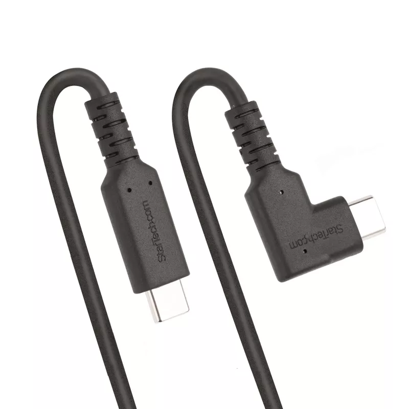 StarTech.com 50 cm kestävä kulmikas USB-C-kaapeli, USB 3.2 Gen 2 (10 Gbit/s), täysin varusteltu USB-C–C-datakaapeli, 4K 60Hz DP Alt -tila, 100 W Power Delivery – 90 asteen USB Type-C -kaapeli