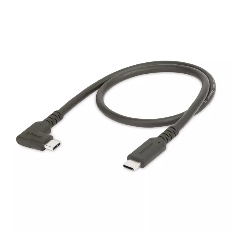 StarTech.com 50 cm kestävä kulmikas USB-C-kaapeli, USB 3.2 Gen 2 (10 Gbit/s), täysin varusteltu USB-C–C-datakaapeli, 4K 60Hz DP Alt -tila, 100 W Power Delivery – 90 asteen USB Type-C -kaapeli