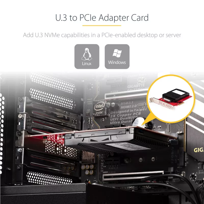 StarTech.com U.3–PCIe-sovitinkortti, PCIe 4.0 x4 -sovitin 2,5 tuuman U.3-NVMe-SSD-asemille, SFF-TA-1001 PCI Express -lisäkortti pöytäkoneisiin/palvelimiin, TAA-yhteensopiva – käyttöjärjestelmäriippumaton