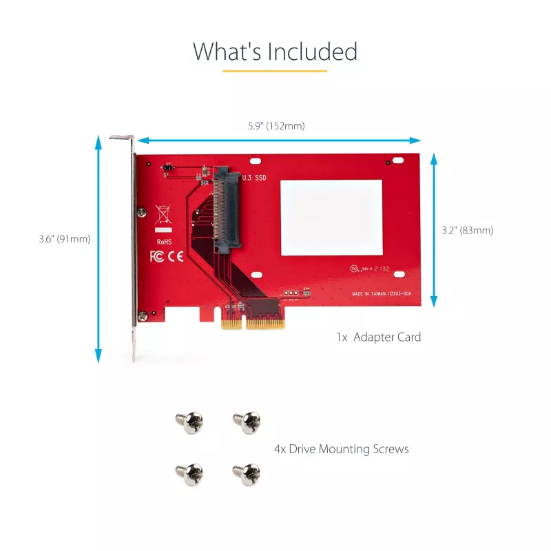 StarTech.com U.3–PCIe-sovitinkortti, PCIe 4.0 x4 -sovitin 2,5 tuuman U.3-NVMe-SSD-asemille, SFF-TA-1001 PCI Express -lisäkortti pöytäkoneisiin/palvelimiin, TAA-yhteensopiva – käyttöjärjestelmäriippumaton