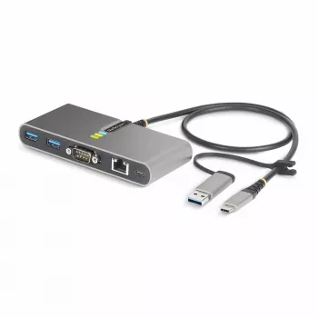 StarTech.com 2-porttinen USB-C-keskitin Ethernetillä ja RS-232:lla, kiinteä USB-C–USB-A-dongle, 100 W PD -läpivienti, 2x USB-A 5 Gbit/s, gigabit-Ethernet, RS232-sarjaliitäntä (FTDI)