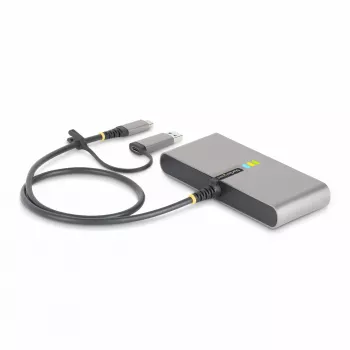 StarTech.com 2-porttinen USB-C-keskitin Ethernetillä ja RS-232:lla, kiinteä USB-C–USB-A-dongle, 100 W PD -läpivienti, 2x USB-A 5 Gbit/s, gigabit-Ethernet, RS232-sarjaliitäntä (FTDI)