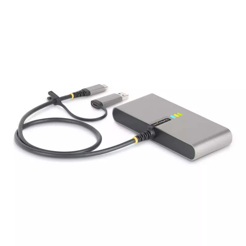 StarTech.com 2-porttinen USB-C-keskitin Ethernetillä ja RS-232:lla, kiinteä USB-C–USB-A-dongle, 100 W PD -läpivienti, 2x USB-A 5 Gbit/s, gigabit-Ethernet, RS232-sarjaliitäntä (FTDI)