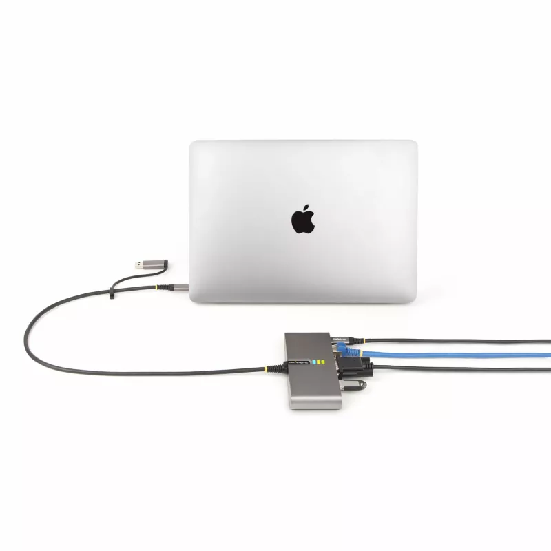 StarTech.com 2-porttinen USB-C-keskitin Ethernetillä ja RS-232:lla, kiinteä USB-C–USB-A-dongle, 100 W PD -läpivienti, 2x USB-A 5 Gbit/s, gigabit-Ethernet, RS232-sarjaliitäntä (FTDI)