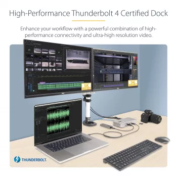 StarTech.com yleinen USB4- ja Thunderbolt 4 -telakointiasema, neljä näyttöä Windowsissa, kaksi näyttöä MacBookissa, HDMI DP -telakka 98W kannettavan lataustoiminnolla