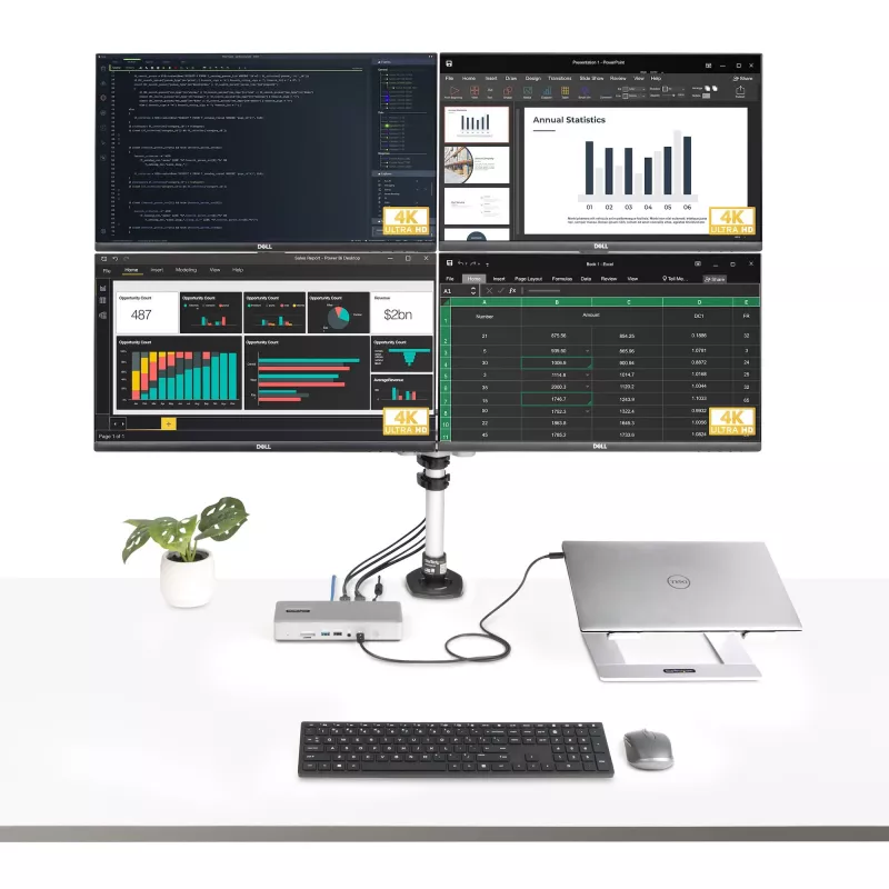 StarTech.com yleinen USB4- ja Thunderbolt 4 -telakointiasema, neljä näyttöä Windowsissa, kaksi näyttöä MacBookissa, HDMI DP -telakka 98W kannettavan lataustoiminnolla