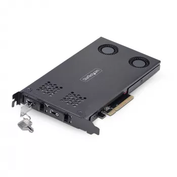 StarTech.com kaksipaikkainen M.2 NVMe SSD - PCIe x8 -vaihtokehikko; bifurkaatio vaaditaan; työkaluton asennus, PCIe-taustalevy kahdella hot-swap-asemapaikalla