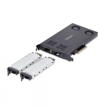 StarTech.com kaksipaikkainen M.2 NVMe SSD - PCIe x8 -vaihtokehikko; bifurkaatio vaaditaan; työkaluton asennus, PCIe-taustalevy kahdella hot-swap-asemapaikalla