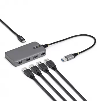 StarTech.com 4-porttinen USB-A-keskitin, 5 Gbit/s, väylävirralla toimiva, USB-A 4x USB-A -keskittimeen USB-C-lisävirransyötöllä, 30 cm isäntäkaapeli, kannettava pöytäkoneen/kannettavan tietokoneen USB-keskitin