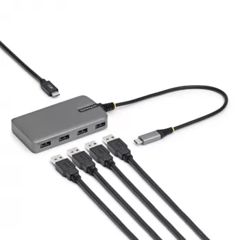 StarTech.com 4-porttinen USB-C-keskitin, 5 Gbit/s, väylävirralla toimiva, USB-C 4x USB-A -keskittimeen USB-C-lisävirransyötöllä, 1ft/30cm isäntäkaapeli, kannettava pöytäkoneen/kannettavan tietokoneen USB-keskitin