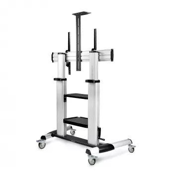 StarTech.com rullattava TV-teline/pöytäteline pyörillä 60-100 tuuman litteille näytöille enintään 100 kg, korkeuden säätö käsikammella, mobiili/kannettava vaunuteline