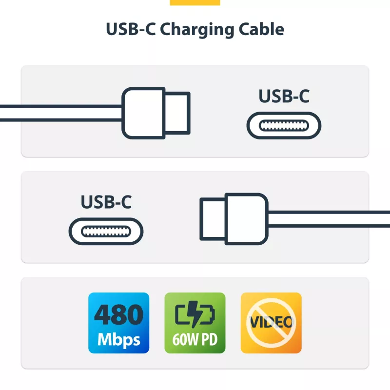 StarTech.com 3m (9.8ft) valkoinen USB-C-latauskaapeli, USB-C-kaapeli, USB 2.0 Type-C kannettavan tietokoneen latauskaapeli, 60W 3A Power Delivery, TPE-päällyste, USB-C-tiedonsiirtokaapeli, M/M