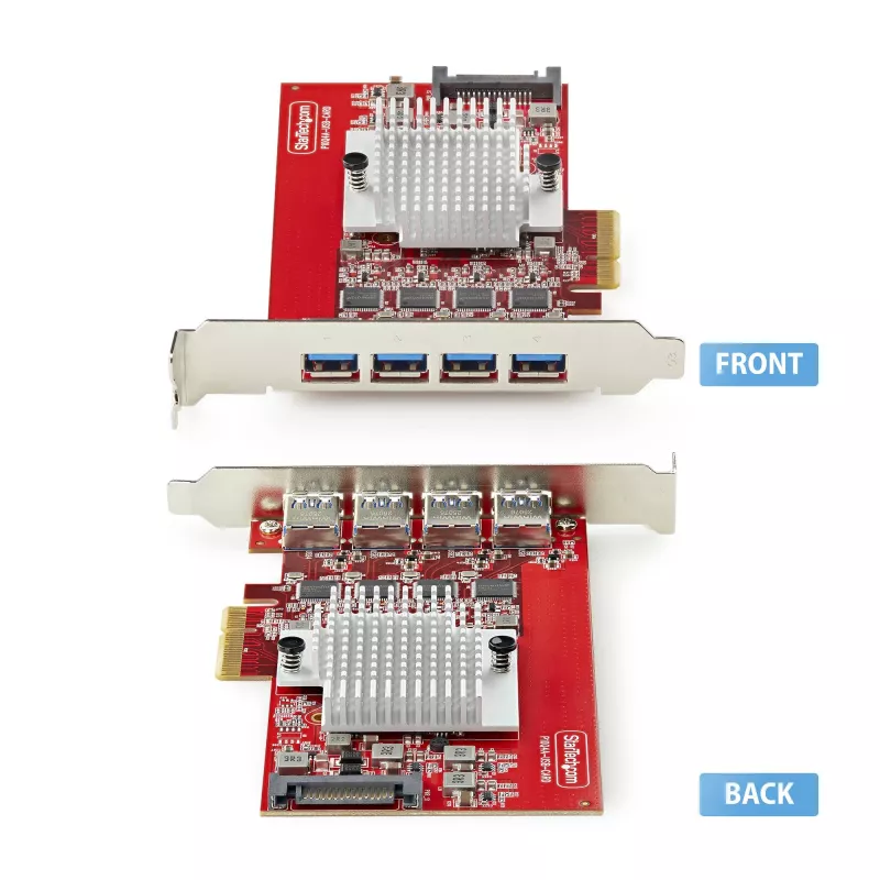 StarTech.com 4-porttinen USB-A PCIe -kortti, USB 3.2 10 Gbit/s, PCI Express 3.0 -laajennuskortti, 4x itsenäinen USB-ohjain, Windows/Linux/macOS, TAA-yhteensopiva
