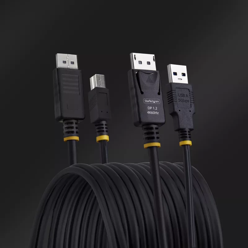 StarTech.com 10ft (3m) DisplayPort- ja USB 5Gbps KVM -kaapeli, 4K 60Hz, yleisesti yhteensopiva DP 1.2/USB 3.0 -yhdistelmäkaapeli KVM-kytkimille