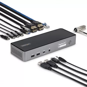 StarTech.com kolmen näytön USB-C-telakka, 140W kannettavan tietokoneen laturi MacBook Prolle ja Windowsille, 4K 60Hz HDMI tai DisplayPort, TAA