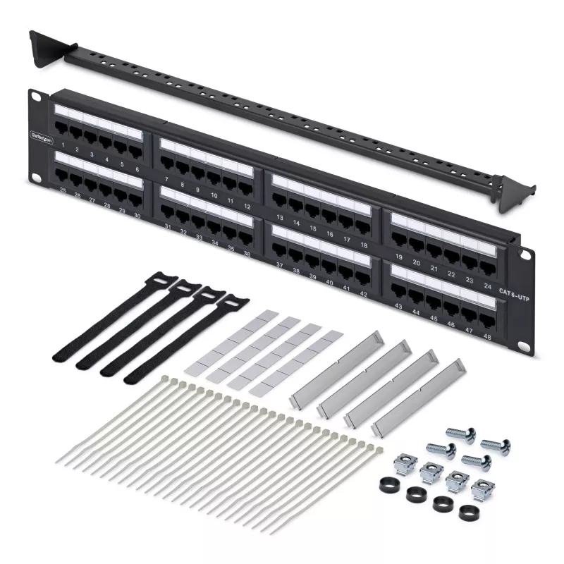 StarTech.com 48-porttinen 2U rack-asennettava Cat6-patch-paneeli, RJ45, UTP, 110 Punch-Down, Cat 6 Ethernet-patch-paneeli verkkopalvelinräkkiin