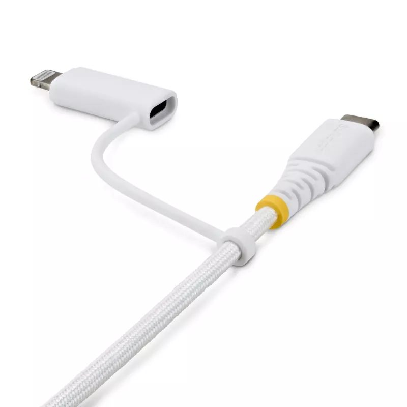 StarTech.com 2 m (6ft) 2-in-1 kestävä USB-C-latauskaapeli Lightning-sovittimella, 30W/60W (3A), Apple MFi -sertifioitu, punottu USB-C-latauskaapeli iPhone/iPad/Android