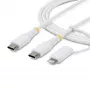 StarTech.com 1 m (3ft) Rugged 2-in-1 USB-C -latauskaapeli Lightning-sovittimella, 30W/60W (3A), Apple MFi -sertifioitu, punottu USB-C-latauskaapeli iPhone/iPad/Android