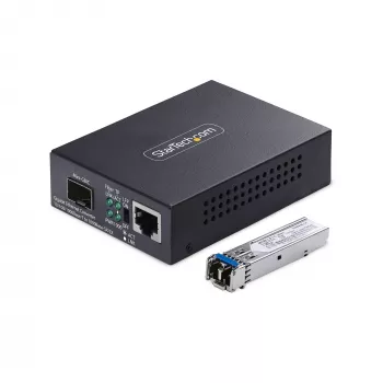 StarTech.com Gigabit Ethernet -kupari-kuitu-mediakonvertteri, SM LC, 20 km, 10/100/1000 Mbit/s, RJ45 - LC, täysmetalli, 9K Jumbo Frames, TAA-yhteensopiva