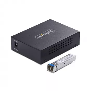 StarTech.com Gigabit Ethernet -kupari-kuitu-mediakonvertteri, SM LC, 20 km, 10/100/1000 Mbit/s, RJ45 - LC, täysmetalli, 9K Jumbo Frames, TAA-yhteensopiva