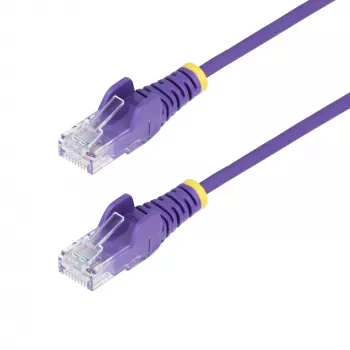 StarTech.com 1,5 m violetti ohut CAT6 -Ethernet-kaapeli, lukituskielekkeetön, 100 W PoE, UTP, LSZH, 28 AWG puhdasta paljasta kuparilankaa, ohut RJ45-verkkopatch-kaapeli vedonpoistoilla, yksittäin testattu