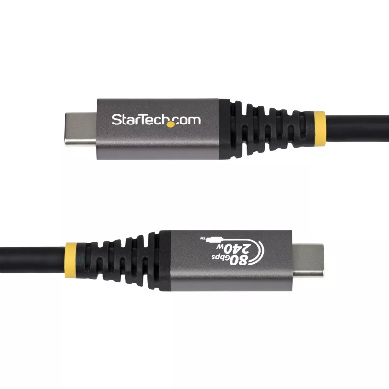 StarTech.com 1 m USB4-kaapeli, 80 Gbit/s, USB-IF-sertifioitu USB-C-kaapeli, 240W PD, 8K 120Hz/4K 240Hz DP2.1 DP80, TPE-päällyste, Thunderbolt 4 -yhteensopiva – musta USB-C-kaapeli