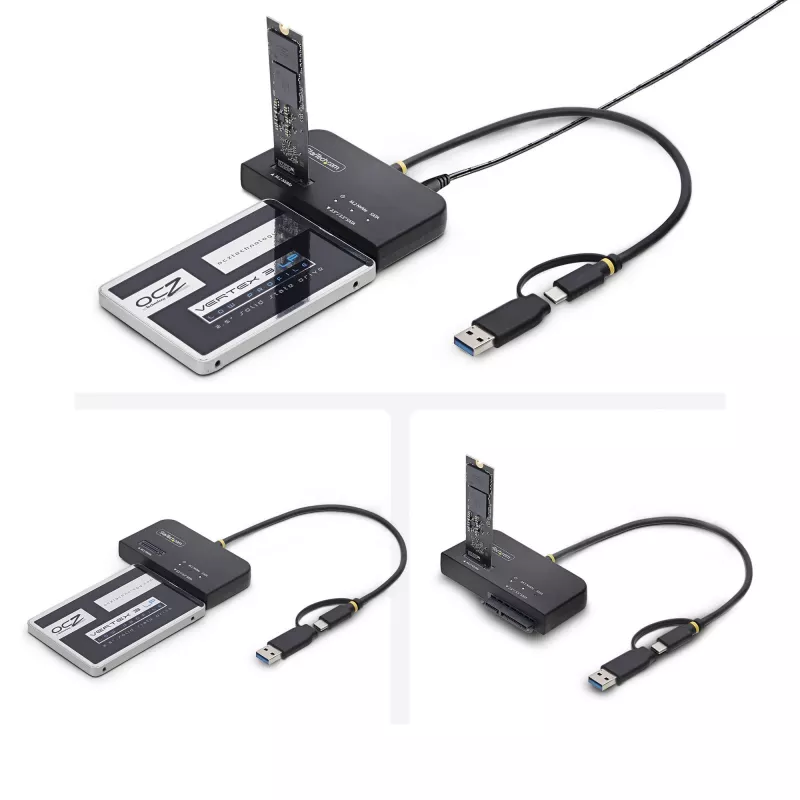 StarTech.com USB-C/USB-A - M.2 NVMe- ja 2,5 tuuman/3,5 tuuman SATA -adapteri, 10 Gbit/s, työkaluton ulkoinen SSD-kiintolevylukija, B+M/M-Key