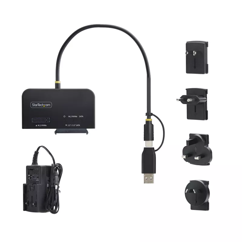 StarTech.com USB-C/USB-A - M.2 NVMe- ja 2,5 tuuman/3,5 tuuman SATA -adapteri, 10 Gbit/s, työkaluton ulkoinen SSD-kiintolevylukija, B+M/M-Key