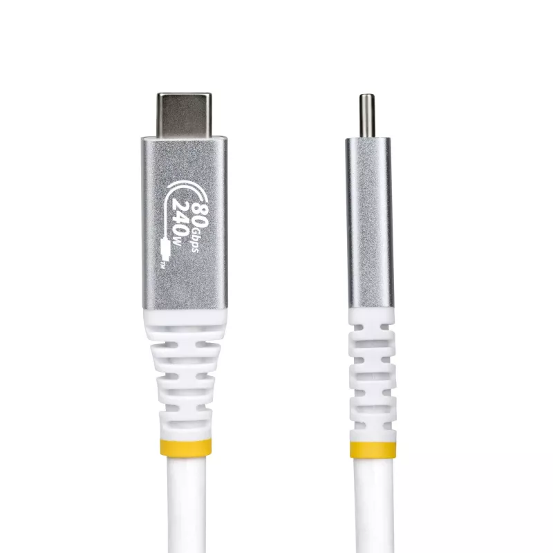 StarTech.com 1,5 m USB4-kaapeli, 80 Gbit/s, USB-IF-sertifioitu USB-C-kaapeli, 240W PD, 8K 120Hz/4K 240Hz DP2.1 DP80, TPE-päällyste, Thunderbolt 4 -yhteensopiva – valkoinen USB-C-kaapeli